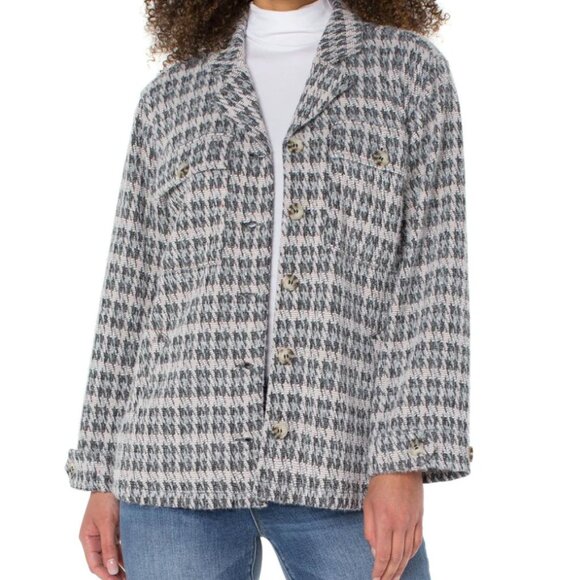 Liverpool Heather Houndstooth Fuzzy Button Front Boxy Jacket Women's Large - Picture 1 of 16